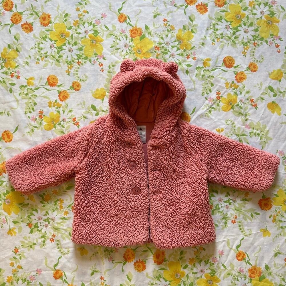 Pink baby gap teddy bear sherpa fuzzy jacket